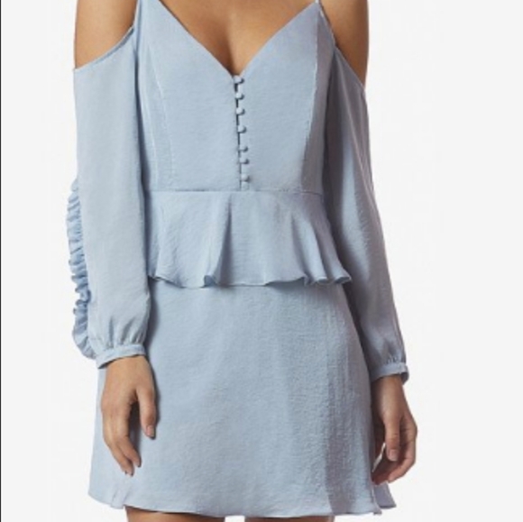 Avec Les Filles Cold Shoulder Button Front Dress in Robin Eggs Blue - Picture 2 of 11